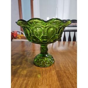 Large VTG LE Smith Moon and Stars Glass Compote Footed Bowl Candy Dish Fruit